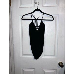 Free People FP MOVEMENT Dance All Day Ribbed Bodysuit Ribbed Strappy Black XS/S